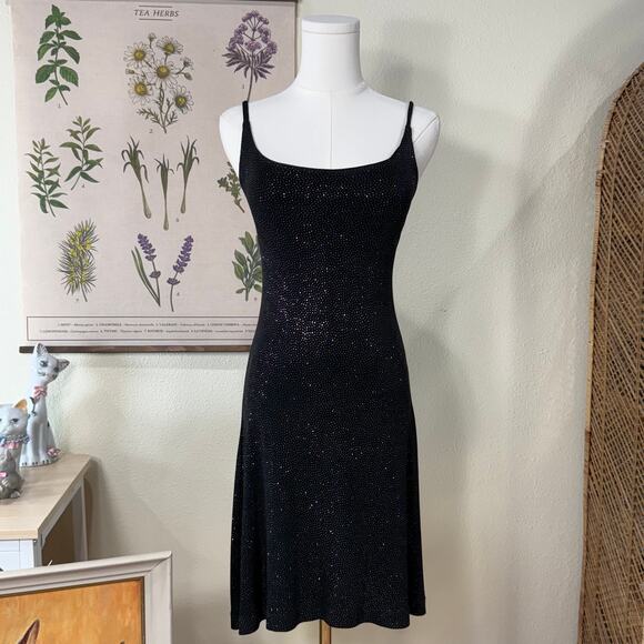 Carabella Collection Dresses & Skirts - Vintage 90s Y2k Black Glitter Stretch Dress Party Sexy Gothic Witchy Bimbo M